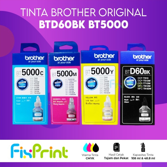 SET Tinta Brother BTD60Bk D60 BT5000 Printer MFC-T810W T910DW T4500DW