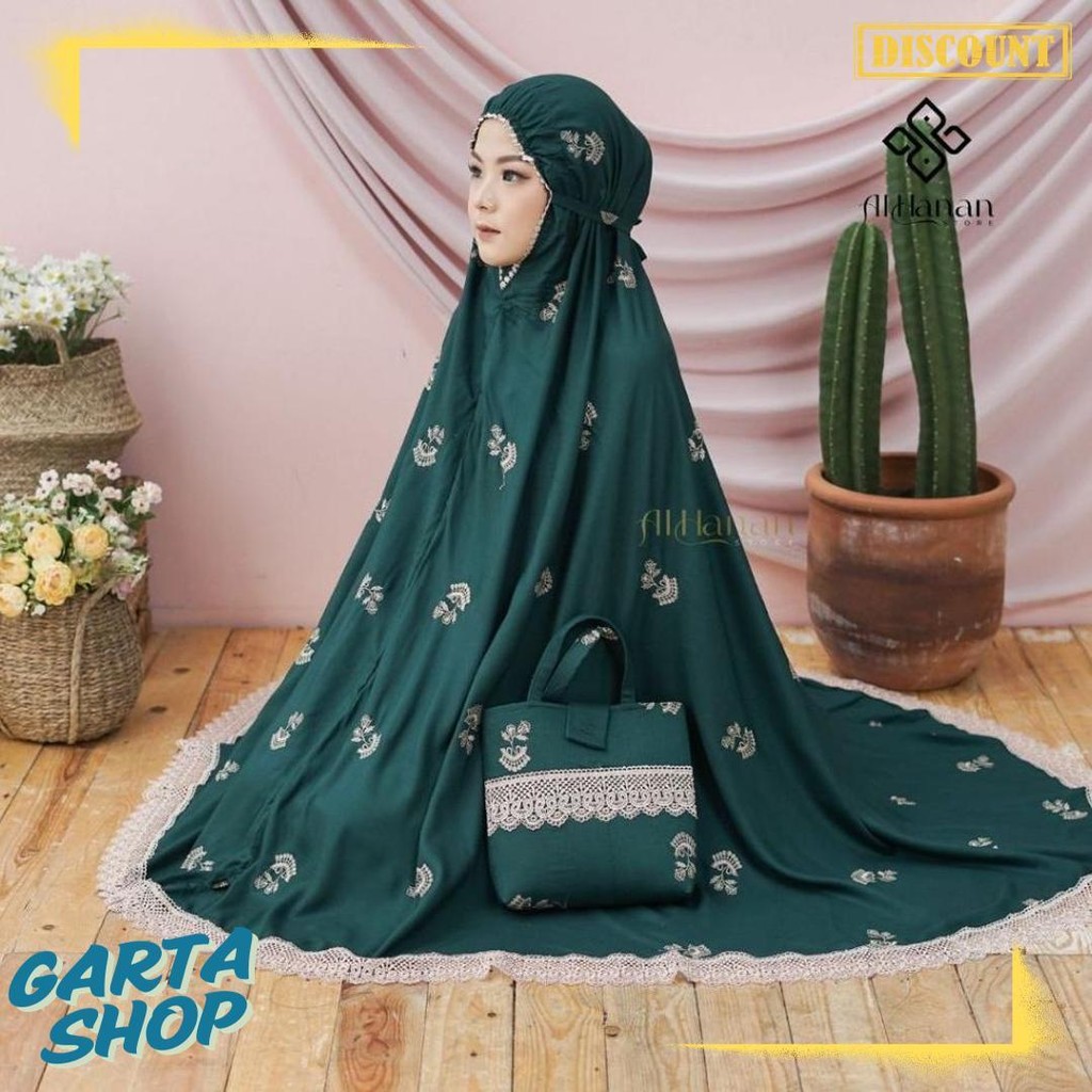 Alhanan - Mukena Dewasa Bordir Mewah Terbaru Jasmin Putih Mukenah Rayon Diskon