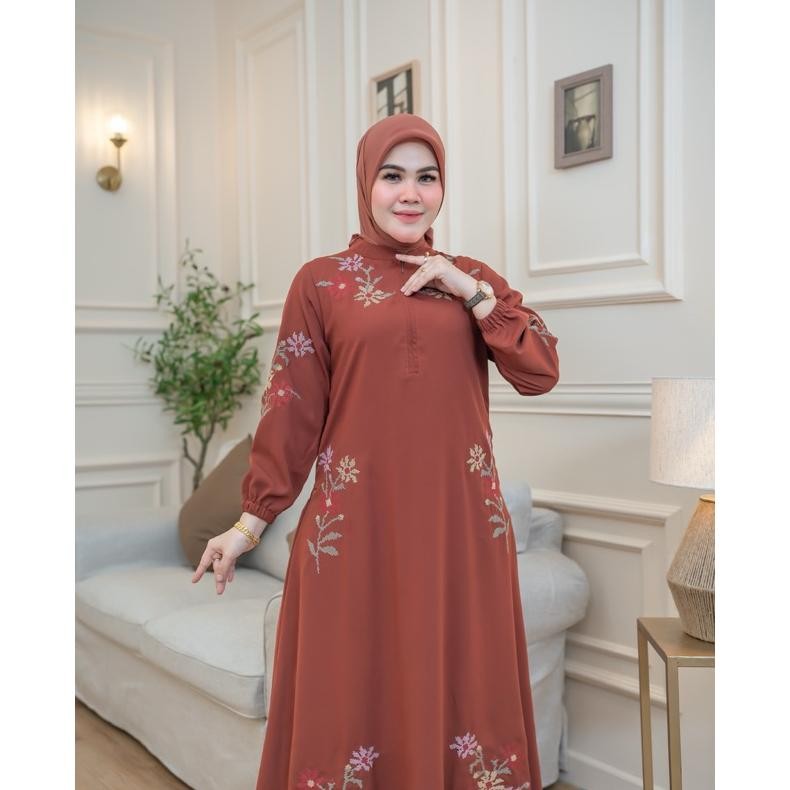 MUSLIM - ARRAYA Drees Gamis Arraya Motif Bordir Terbaru Abaya Arraya Gamis Bordir Busui Gamis Wanita