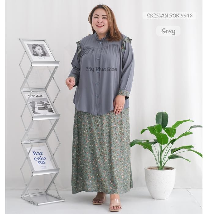 Setelan Rok Bunga Super Jumbo 3542, Ld 130 & 145 cm