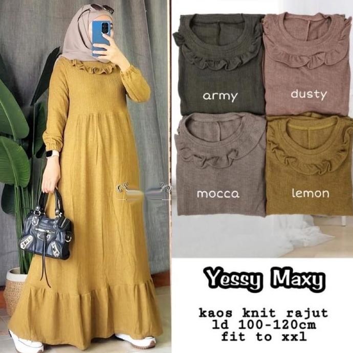 YESSY MAXY FASHION WANITA 296 Army Gamis Hijau Mocca Muslim Nyaman Dress Terlaris