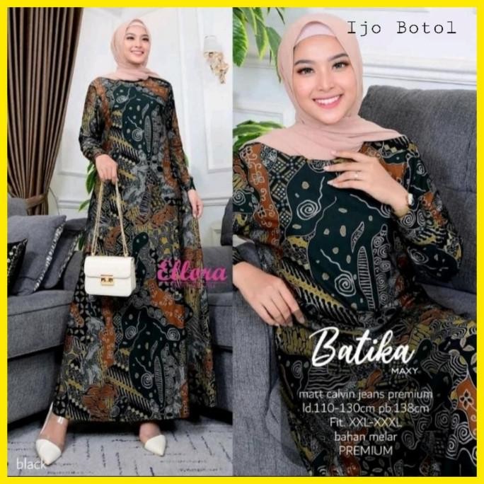 GAMIS KAOS CALVIN JEANS BATIK JARIK DRESS PANJANG WANITA MUSLIM ADEM Terlaris