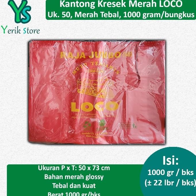 

] Kantong Asoy Kresek Merah Tebal LOCO 50 cm Jumbo Isi 1 kg/bks