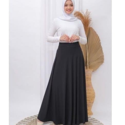Rok Payung Panjang Jumbo XXL Korean Style Hitam Polos Bahan Hyget KS