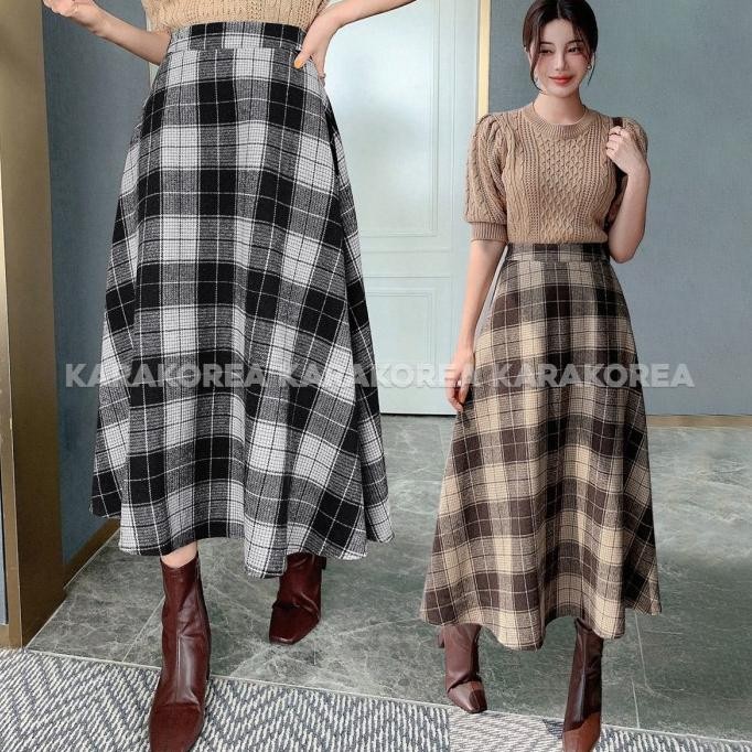 (314)Flare Tartan Skirt/Korean Women Skirt/Rok Maxi/Rok Panjang KS