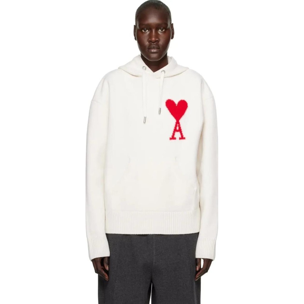 Promo AMI Paris De Coeur Wool Oversized Hoodie Unisex White COD