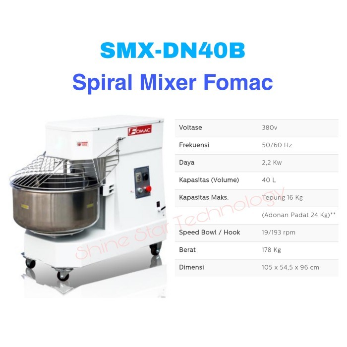 FOMAC SPIRAL MIXER HEAVYDUTY Mesin Pengaduk Adonan Mixer Spiral 40L SMX-DN40B FOMAC