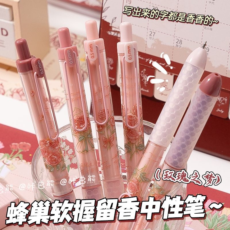 

Rose Soft Holding Fragrance Gel Pen Quick-Drying Black ST Pen Head