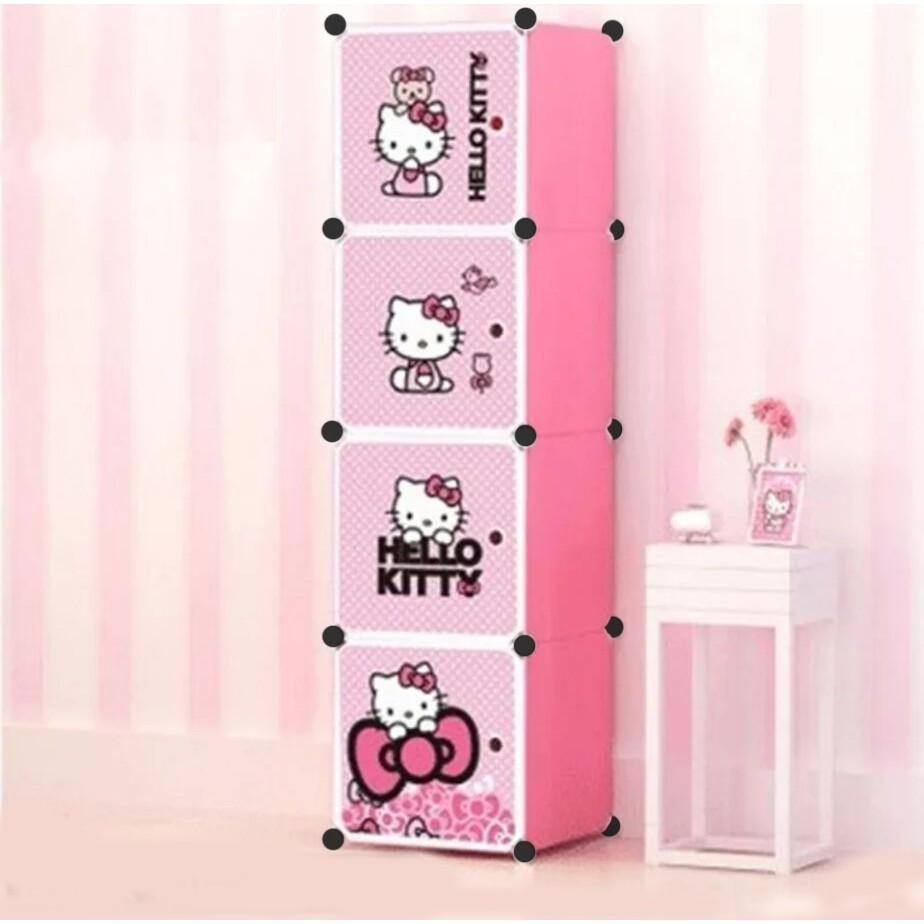 Disc Lemari Plastik Lemari Pakaian Rak Serbaguna Susun Lemari Baju 4 Pintu+1 Gantungan