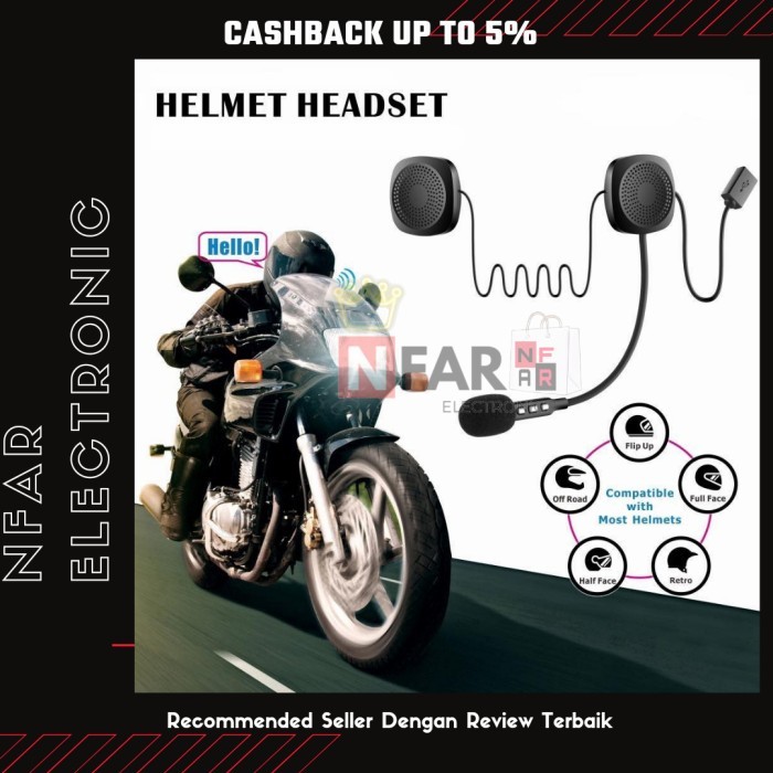 TERLARIS HEADSET HELM BLUETOOTH T2 WIRELESS HEADSET HELM BLUETOOTH 5.0 WITH MIC