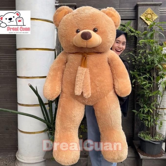 Boneka Teddy Bear Fluffy Syal Polos Besar Jumbo 1,3 meter Premium