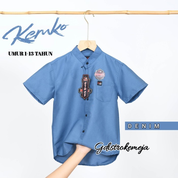 KOKO ANAK LAKI LAKI WARNA DENIM BAJU KOKO KURTA ANAK MODEL POLOS PENDEK TERBARU 2024
