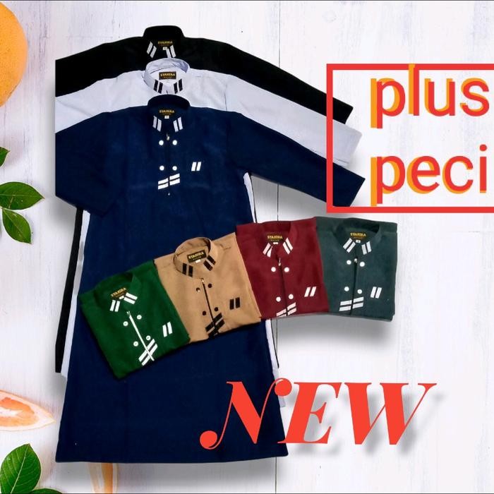 GAMIS JUBAH ANAK LAKI K4+PECI USIA 1 - 15TAHUN HITAM PUTIH POLOS SETRIP KATUN POLIESTER BAJU KOKO
