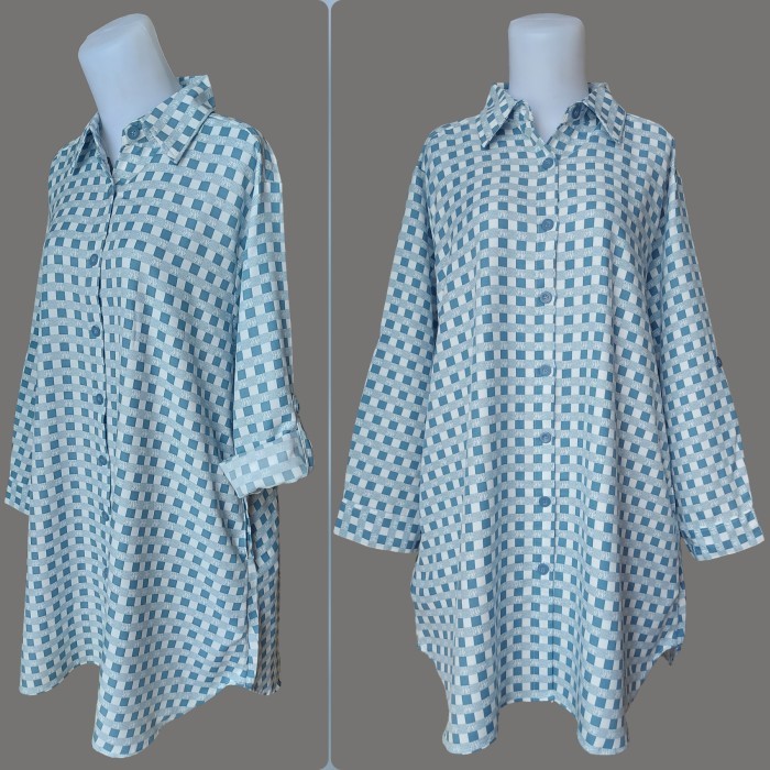 CLACHELLA BAJU TUNIK KEMEJA JUMBO MOTIF KOTAK ATASAN WANITA T92C2021