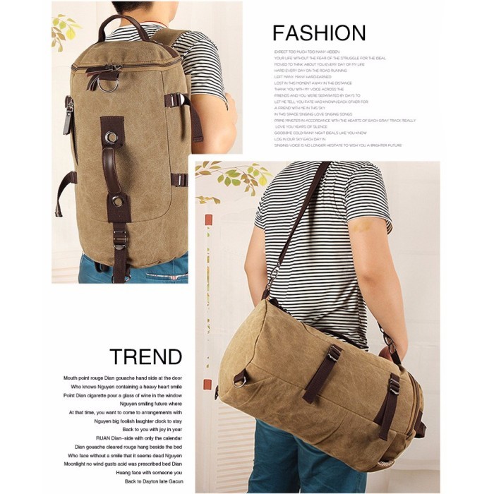 Tas Duffel Ransel Selempang Duffle Bag Travel Outdoor Canvas Duffel - M0005 - Coffee