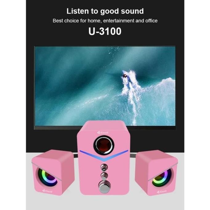 KISONLI SPEAKER KOMPUTER/ PC LAPTOP U3100 BASS, TREBLE AND SUBWOOFER - PINK
