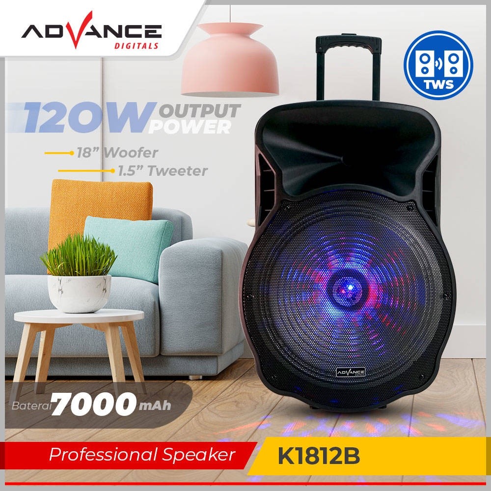 Speaker Bluetooth portable advance k1812B 18 inch free 2PCS mic wireless