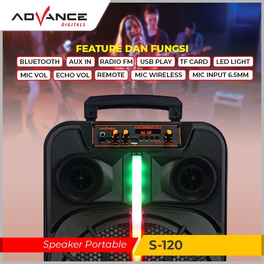 Gratis Ongkir+CODAdvance Speaker Bluetooth karaoke portable+2xmic Wireless TWS 12inch 120