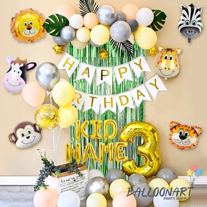 JUNGLE CHAIN DEKORASI SET/PAKET DEKORASI ULANG TAHUN ANAK/BALON FOIL