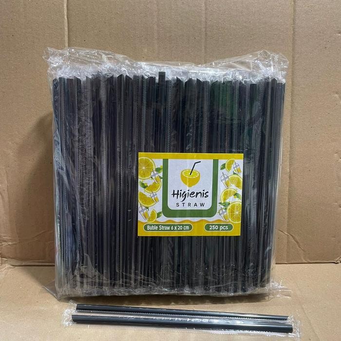 250Pcs Sedotan Es Teh Warna Hitam Bungkus Plastik/Sedotan Hitam Steril 6Mx20Cm