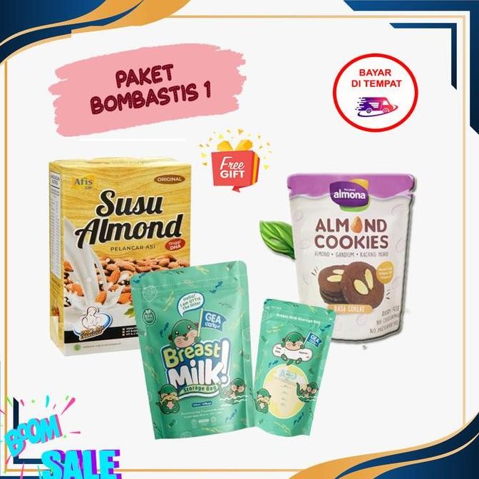 

[ Paket Bombastis 1 ] Paket Afis Susu Almond Pelancar Asi 200 gr + Almona Cookies 100gr + Gea Kantong Asi 120 ml Berkualitas