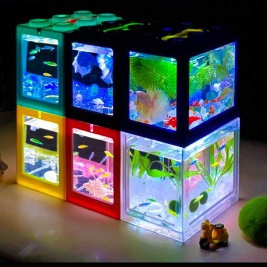 MURAH Akuarium Mini Akrilik Aquarium Ikan Cupang Lego Kecil Lampu LED
