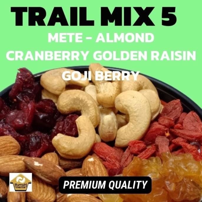 

TRAILMIX 5 SUPERFOOD 200GR KACANG METE ALMOND CRANBERRY GOJI RAISIN Berkualitas