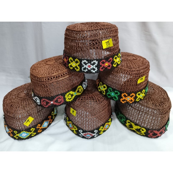 Terbaru Peci Kopiah Songkok Rotan Kombinasi Motif Manik Dayak Kalimantan Prm03 Promo