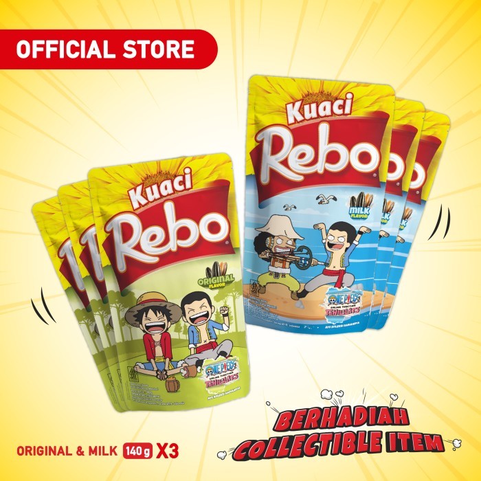 

Rebo Kuaci x One Piece Bundling 6 PCS - Rasa Original & Milk 140 Gram