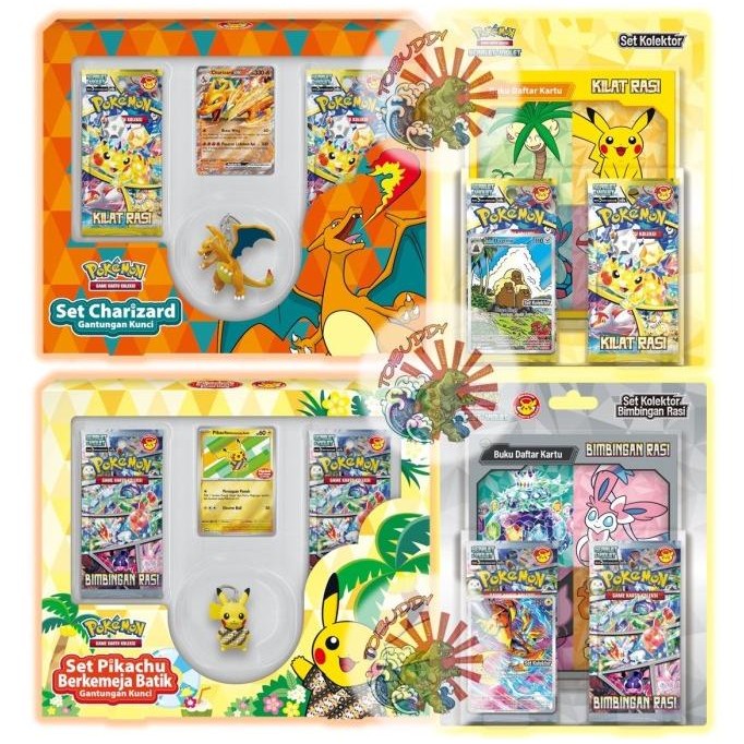 Kartu Pokemon TCG Set Kolektor Kilat Rasi Set Pikachu Charizard Gantungan Kunci Bimbingan Rasi