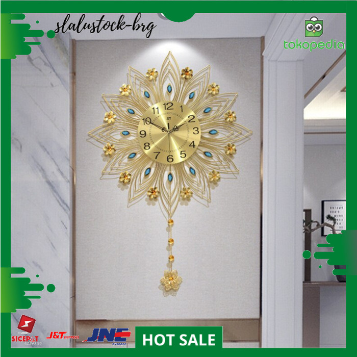 Jam Dinding Besar Unik Bulu Merak Quartz Clock Geometric Pendulum