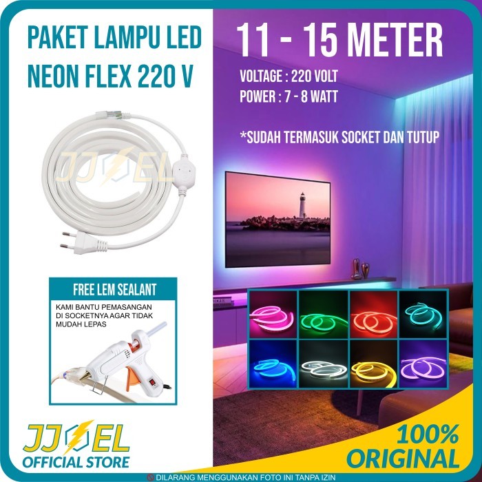 Paket Lampu Neon Flex LED Strip Selang Flexible 220V 11 - 15 METER