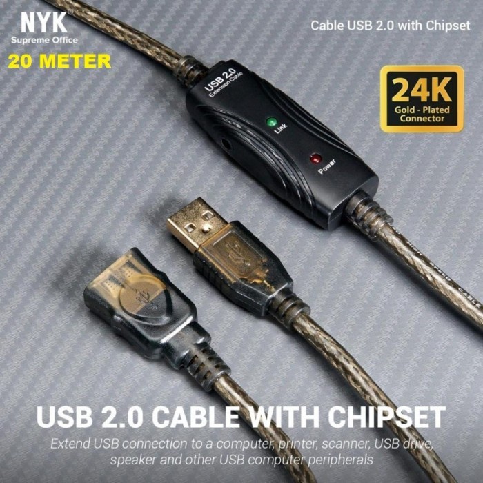 Kabel USB Extension 20 Meter Perpanjangan aktif 20M usb 2.0 Chip