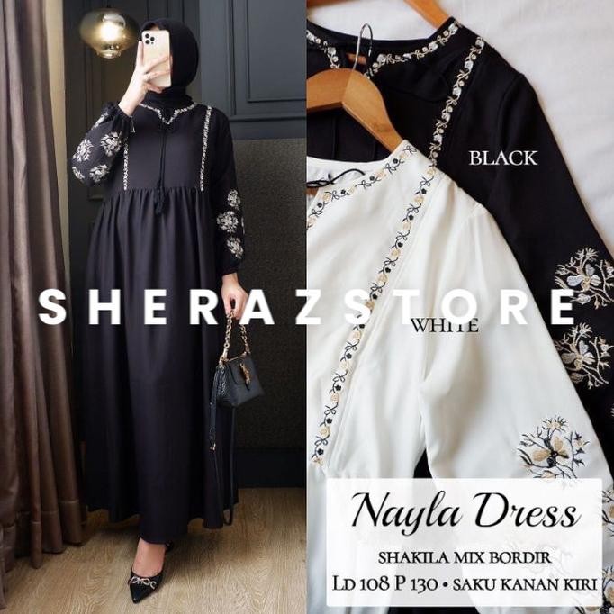 Nayla Gamis Dress Bordir Pesta Kondangan Wanita Remaja Muslim Jumbo Ld 140 130 120 110 104 98 92 Put