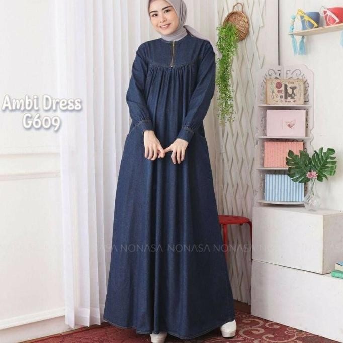 Gamis Jeans Elena Size S M L XL XXL / Dress / Baju Muslim / Pakaian Wa Kualitas Terbaik