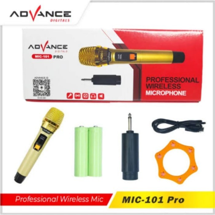 Mic Wireless/Microphone Wireless Advance 101 Pro Gold/Mic Tanpa Kabel Free Baterai & Cover