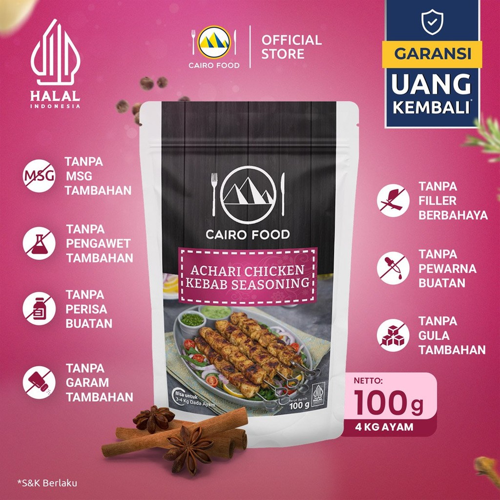 

Bumbu Kebab Ayam Achari Sehat – Tanpa MSG, 100% Rempah Murni | Cairo Food - 100 gram