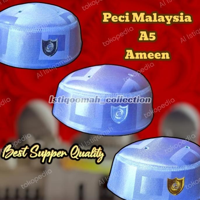 Peci Malaysia A5 Ameen Motif Kopiah Haji Abdul Karim Putih Pattani