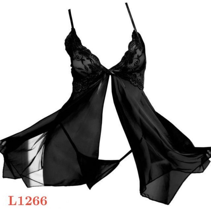 L1266 Baju Tidur Haram Sexy Babydoll Mini Dress Polos Hitam Transparan