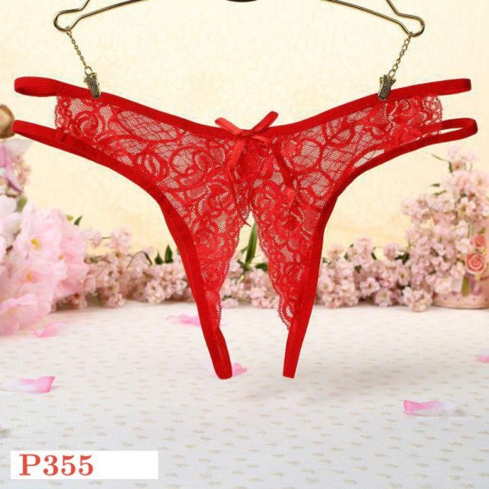 P355 Celana Dalam Wanita Sexy Panties Thong Merah Open Crotch