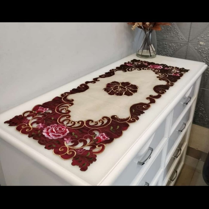 TERLARIS TAPLAK MEJA TAMU ORGANDI BORDIR IMPORT MEWAH