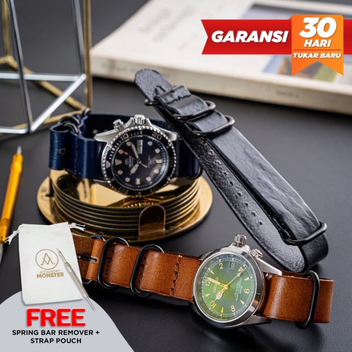 Tali Jam Tangan Kulit Asli Nato Zulu Genuine Leather Strap Ori Zbkl