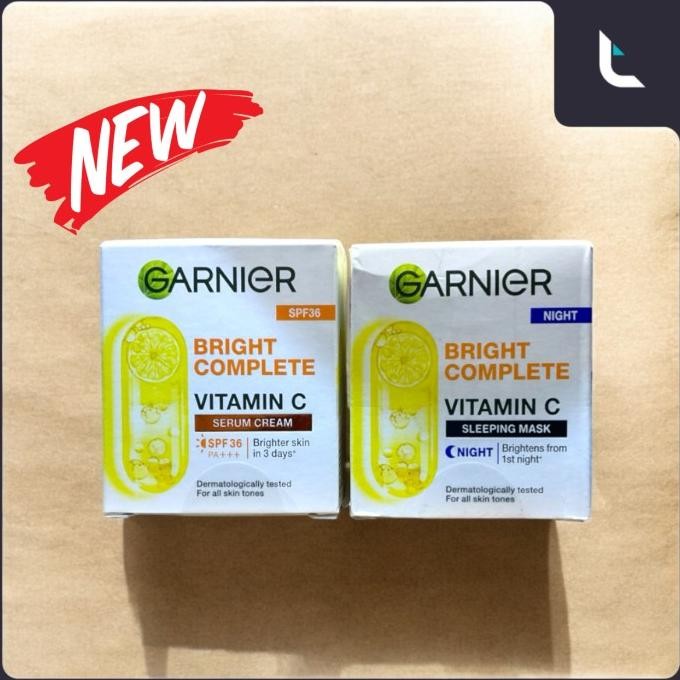 Garnier Bright Complete Vitamin  C Serum Day Cream Krim Siang Malam 50ml BED