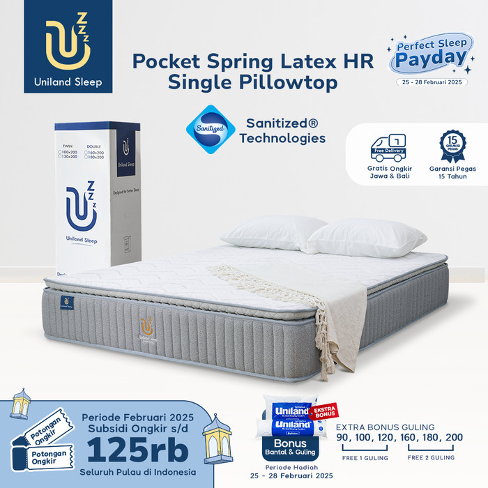 Kasur Pocket Spring Bed Latex HR Single Pillowtop 30cm Uniland Sleep