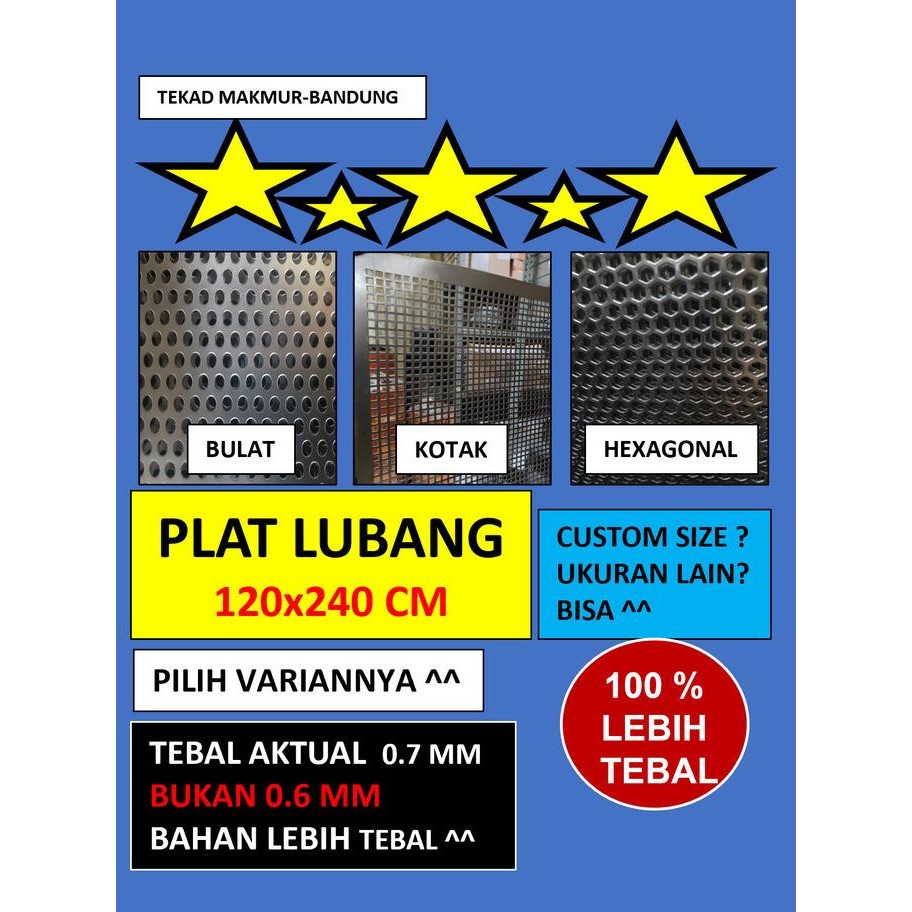 Plat 120x240 - Lubang 5 mm - Plat Besi Ram Speaker - Bulat Tebal 0.8 m