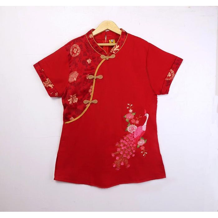 ATASAN TRADITIONAL BLUES IMLEK BAJU MERAH BORDIR MERAK CANTIK IMLEK WANITA LD 90-110CM IMLEK 2025
