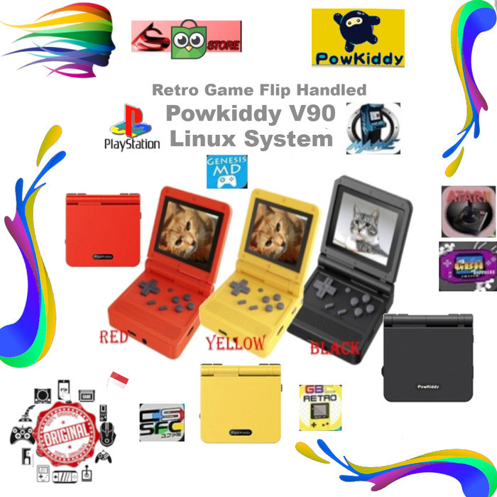 Retro Game Flip Handheld 3.0 inch IPS LCD Rechargeable Powkiddy V90