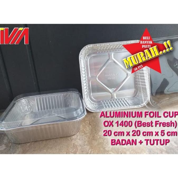 Grosir Set Alumunium Foil Cup Tray Kotak 20 X 20 + Tutup ( Ox 1400 )