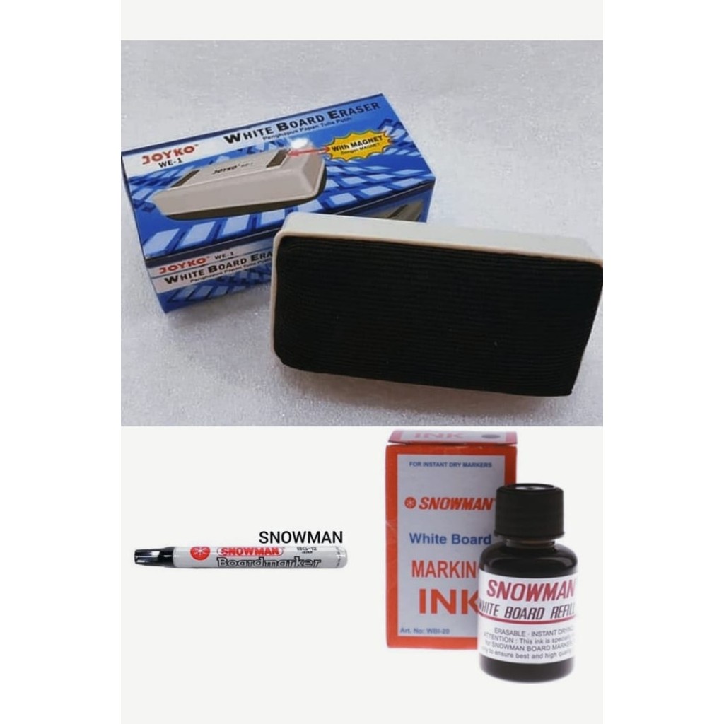 

Paket Spidol whiteboard+Refill Tinta Spidol white+Penghapus Magnet