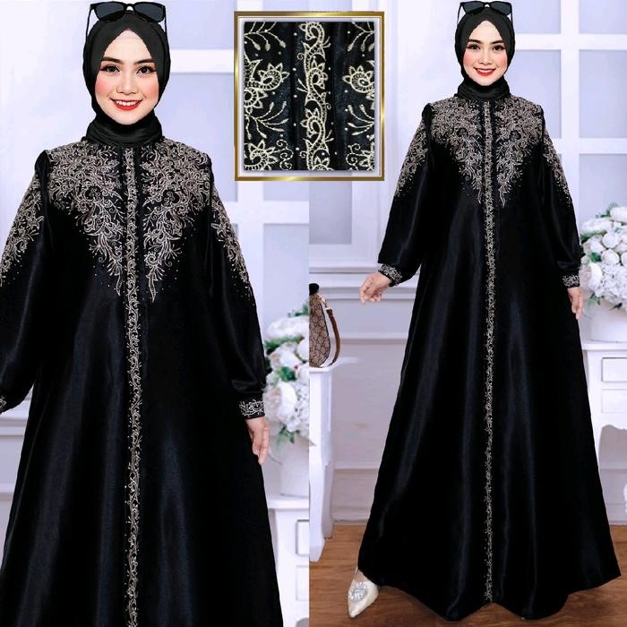 Nura - Bordir Alma - Baju Gamis Wanita Model - Gamis Satin Bordir - Gamis Lebaran